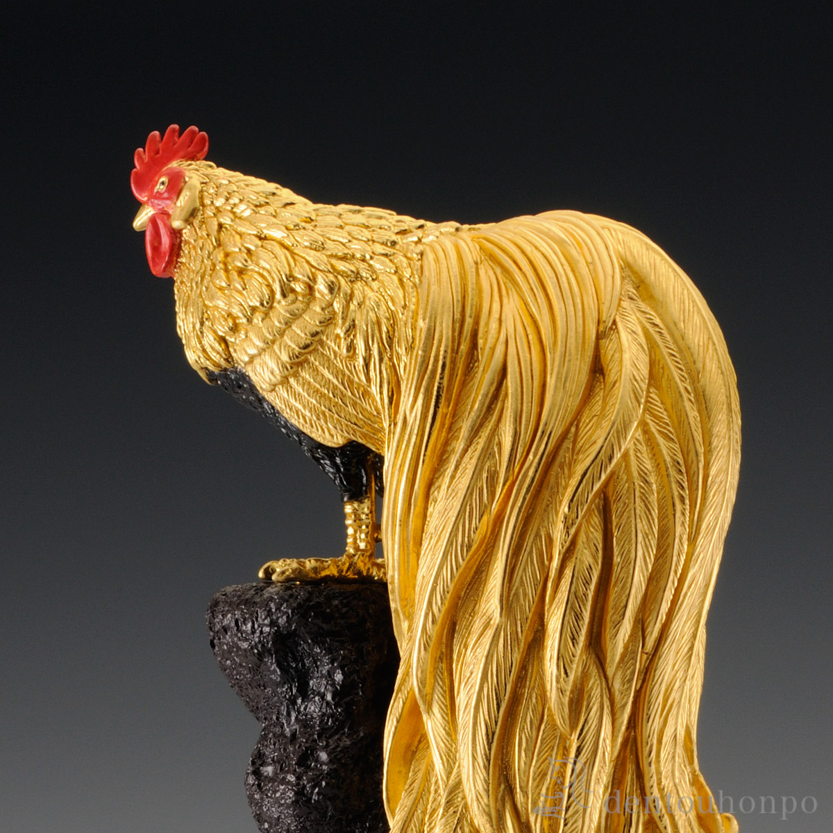 送料無料】 純金 尾長鶏 彩色 80g / 高級 コレクション 美術品 工芸品