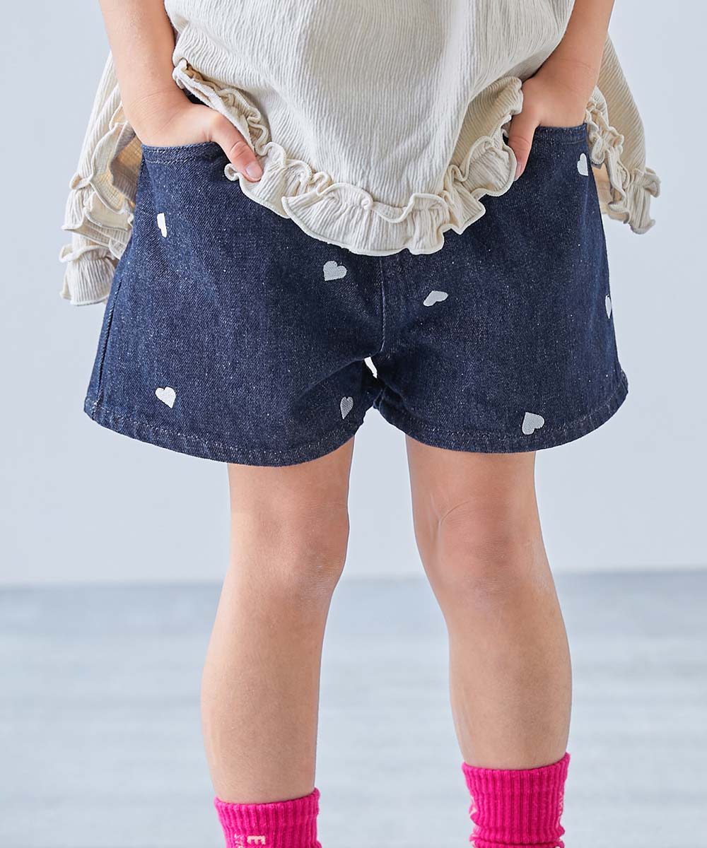 ハートと花がえらべる 刺繍 デニム ショートパンツ | 子供服の通販