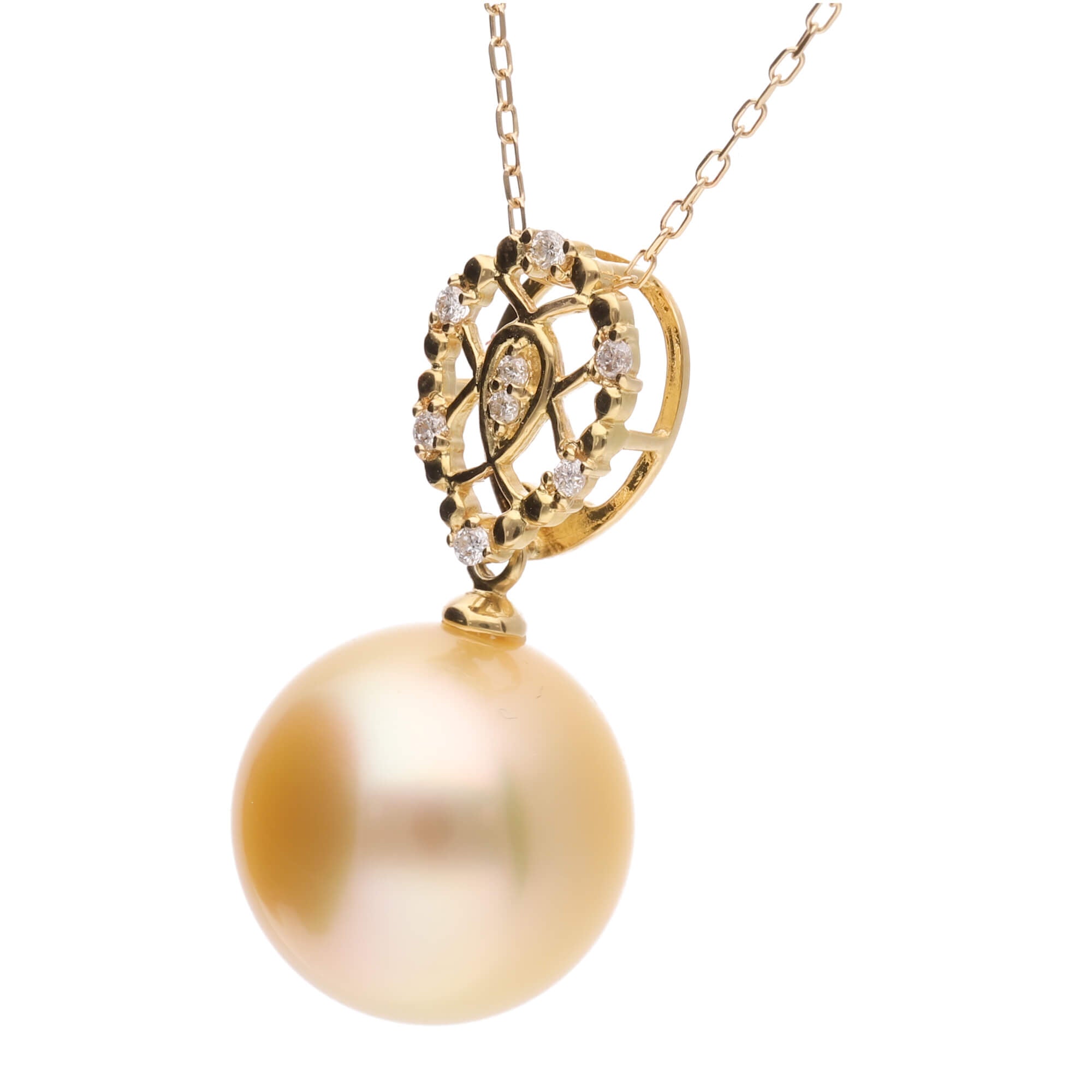 光輪】ゴールデンパール ダイヤモンド イエローゴールド ペンダント