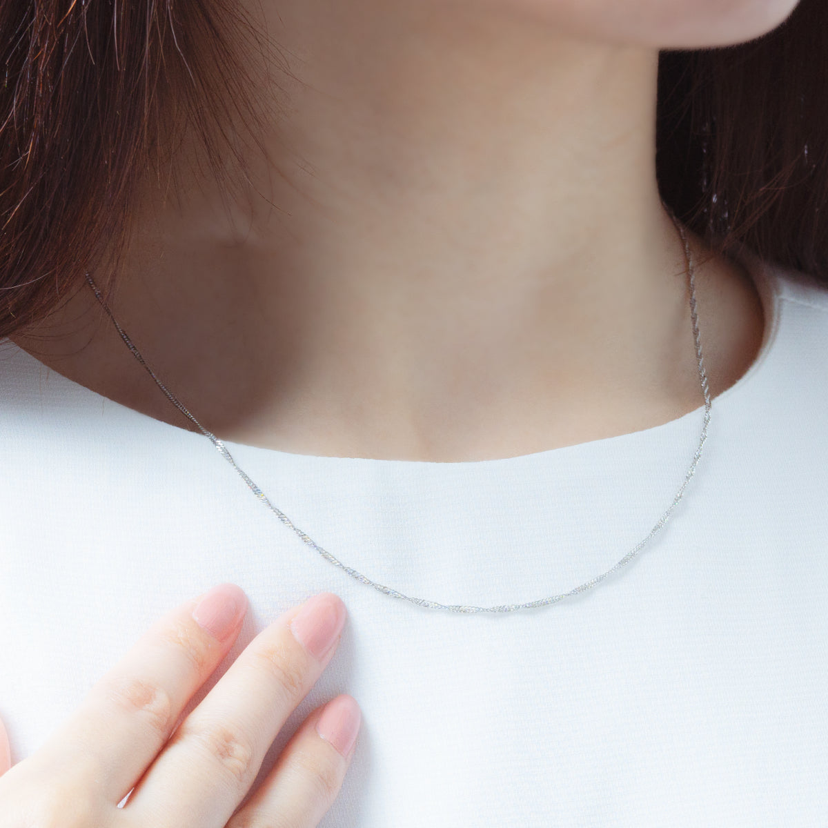 スクリューチェーン ネックレス PT850 プラチナ 最長45cm 線形0.25mm