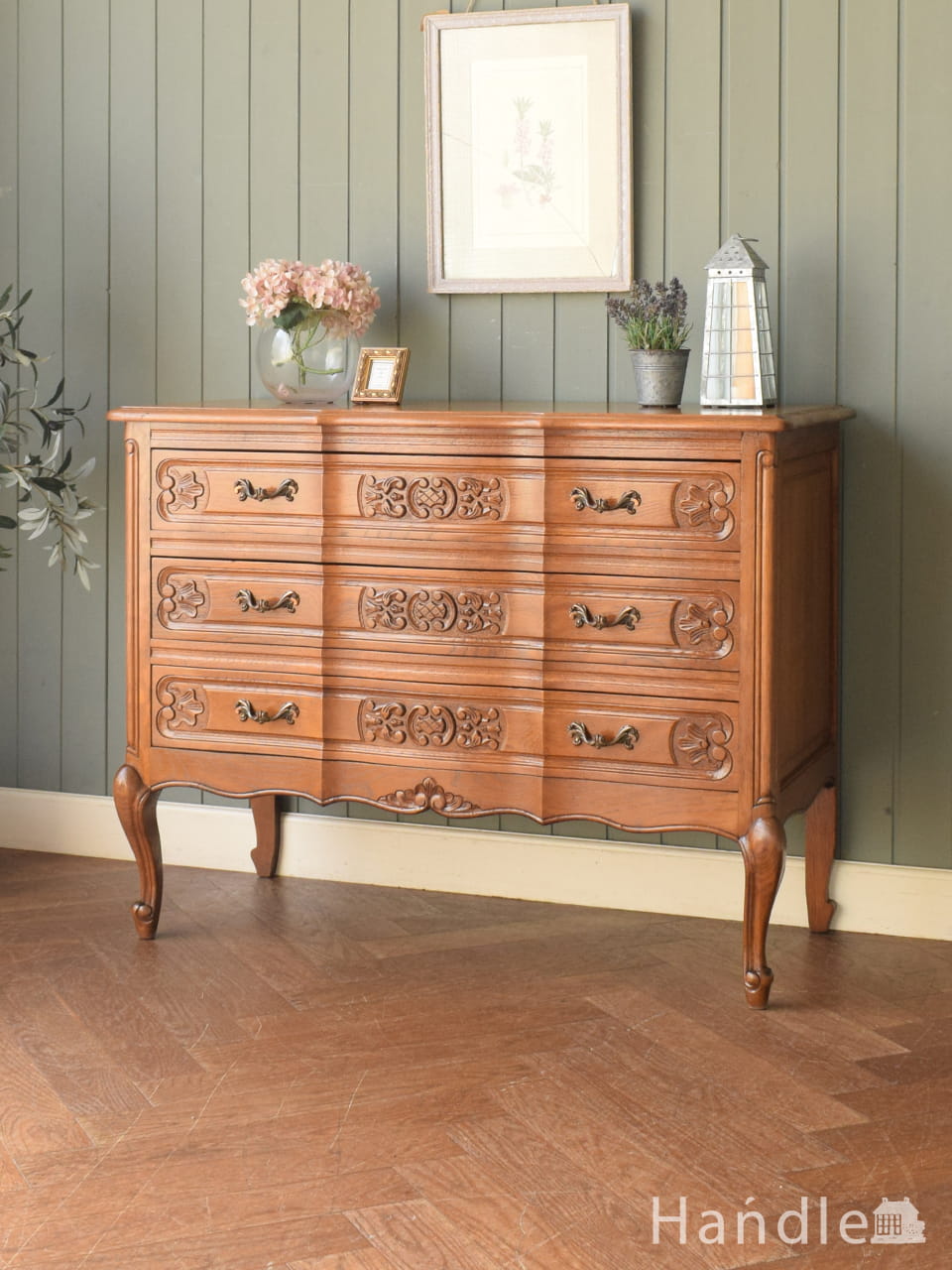 オーク材のアンティーク4段チェスト、イギリスから届いた美しい洋服