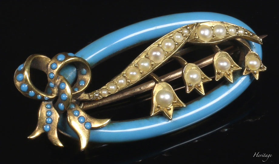 スズランのエナメル＆シードパールのブローチ | アンティークジュエリー