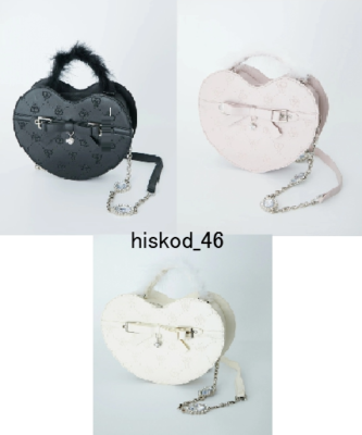 Ank Rouge Fur Heart Chain Shoulder Pouch Bag W/ Ribbon & Charm