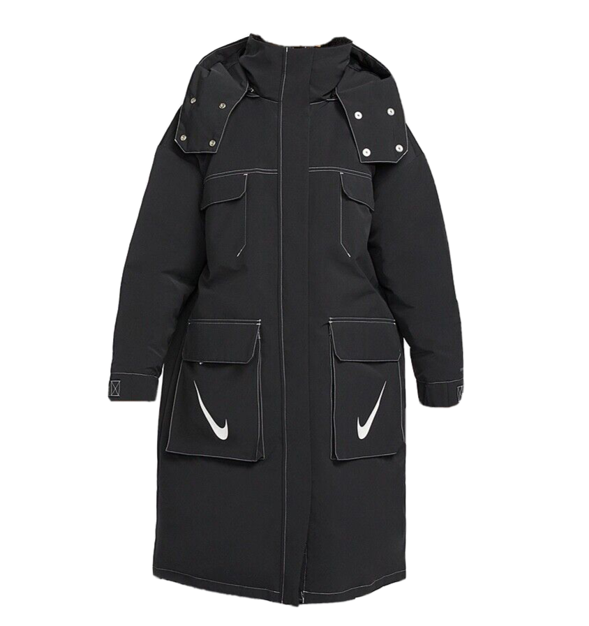Nike Parka Down Coat Swoosh Logo Hooded Long Insulated Oversized