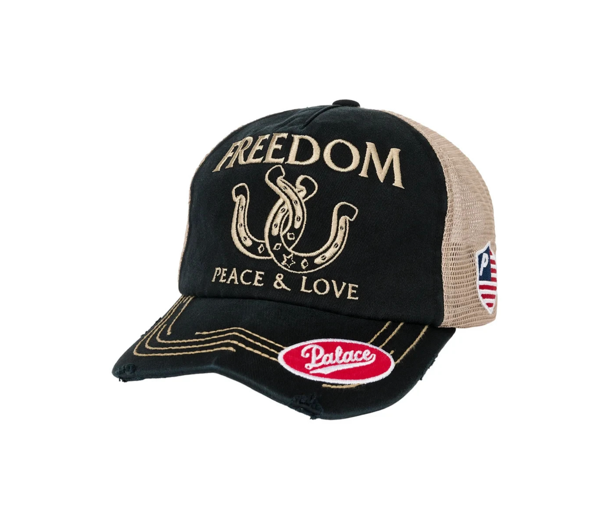 Palace Skateboards 2025 Freedom Distressed Trucker Hat Cap Black