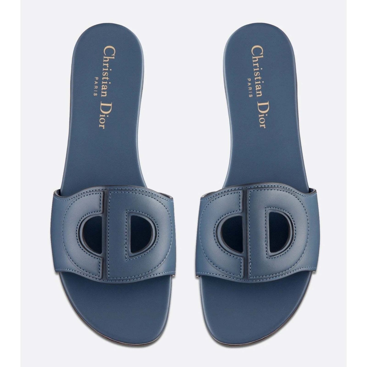 Christian Dior Dway D-Club Blue Leather CD Club Logo Slide Mule
