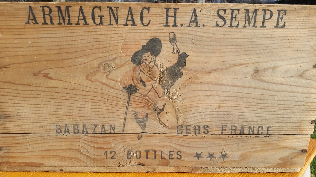 VItg ARMAGNAC WINE SPIRITS BRANDY BOX CRATE HENRY A SEMPE SABAZAN