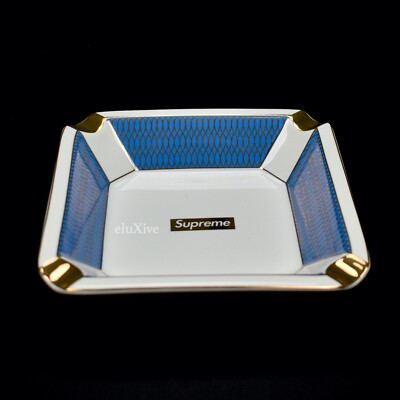 NWT Supreme NY Box Logo Ceramic Ashtray White Sky Blue Gold DS