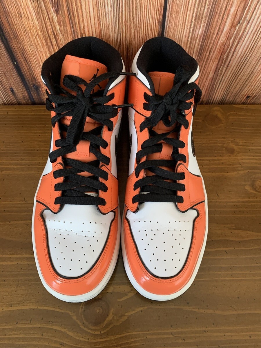 Men's Nike Air Jordan 1 Orange & White Gloss Hi Top Shoes Size