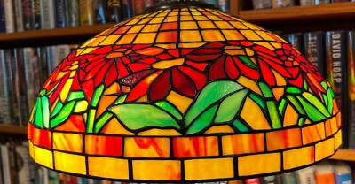 Antique Tiffany Studios Reproduction Poinsettia Leaded Glass Lamp