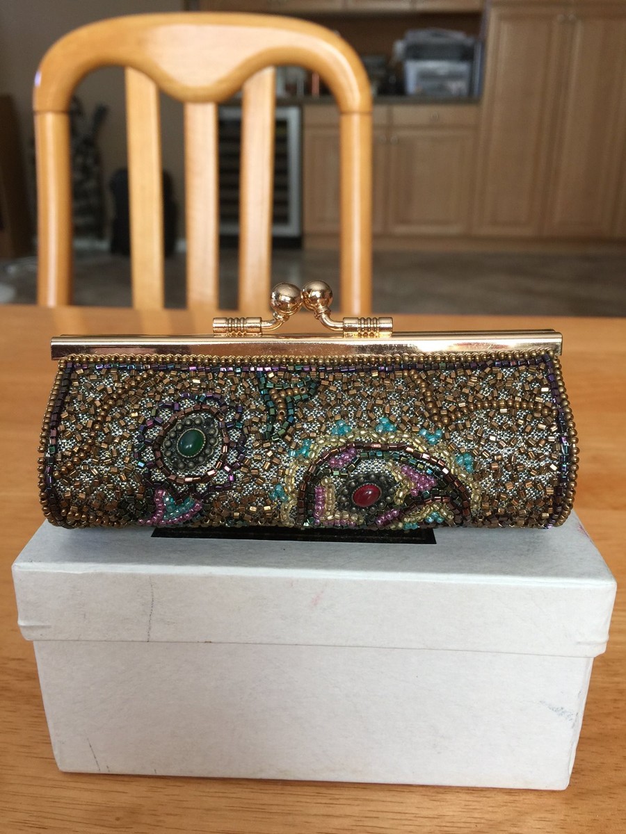 Vintage Japan Made Lumy Brand Mini Beaded Clutch Bag with Gemstone