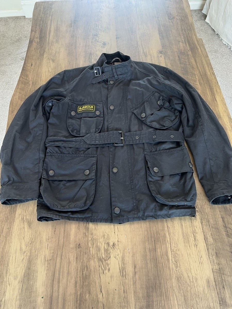 Barbour International Trials Wax Jacket Mens Small, Black Belted