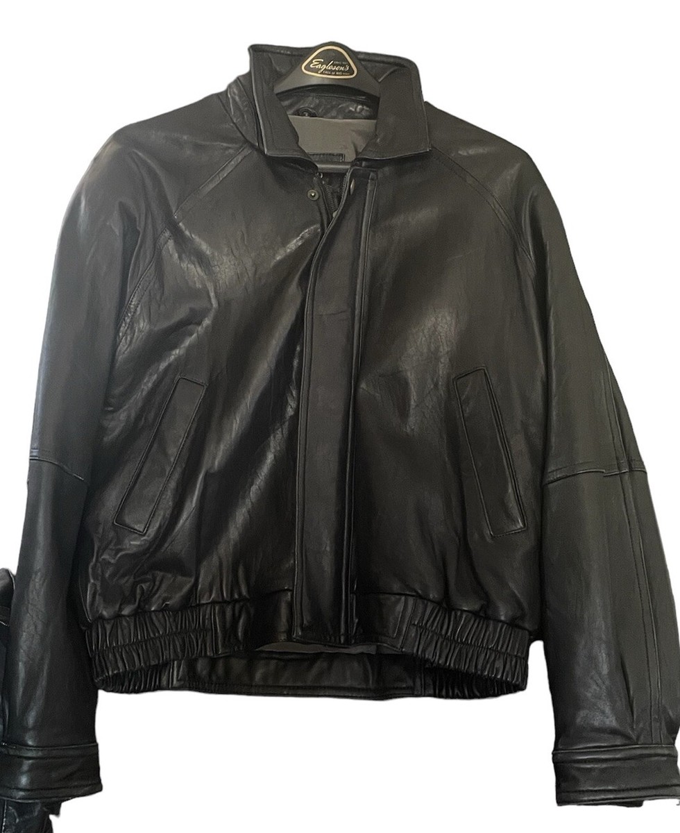 Kasper Jacket Leather Bomber Biker Full Zip Lined Black Vintage