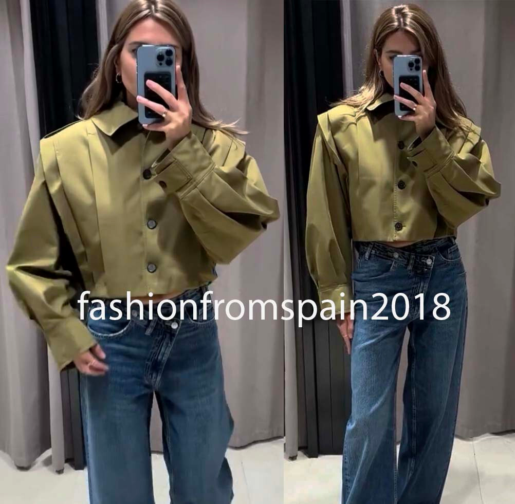 ZARA NEW WOMAN ZW COLLECTION PLEATED JACKET OLIVE GREEN S,M,L 3194