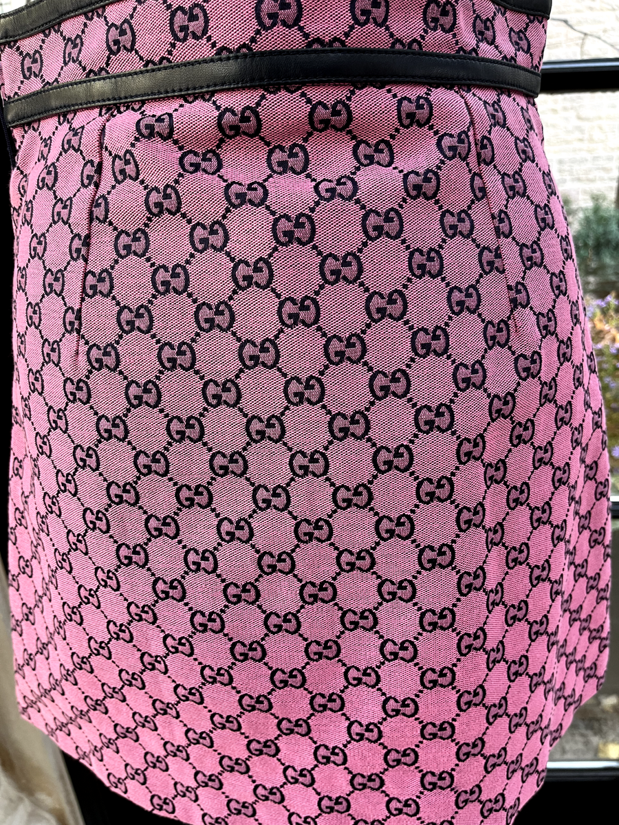 GUCCI GG Canvas Skirt in Pink & Black Leather Trim - Size 40 or 4