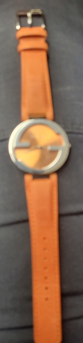 Gucci 133.3 Interlocking Ladies Watch. Orange Leather Band. New