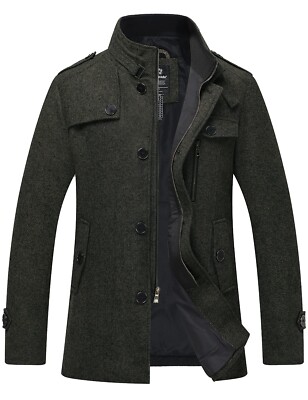 Wantdo Men's Vintage Wool Blend Jacket Long Trench Coat Single