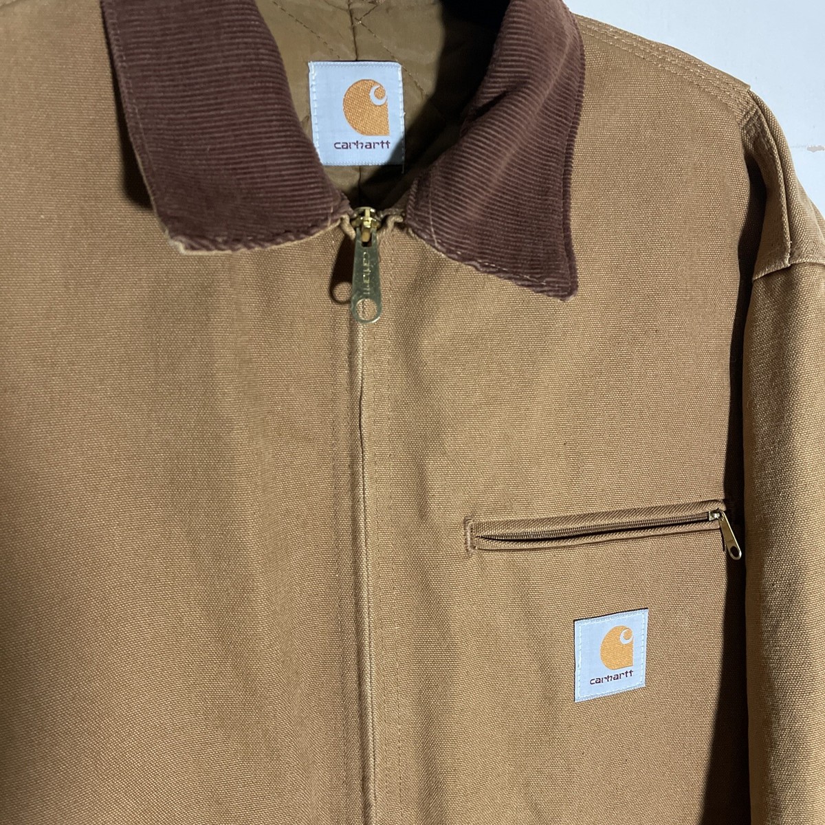VINTAGE CARHARTT DETROIT JACKET Tan Brown Corduroy Neck Quilted