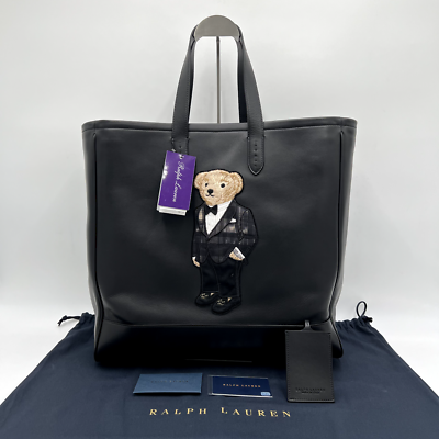 Ralph Lauren Purple Label Polo Bear Tuxedo Bear Leather Tote Bag