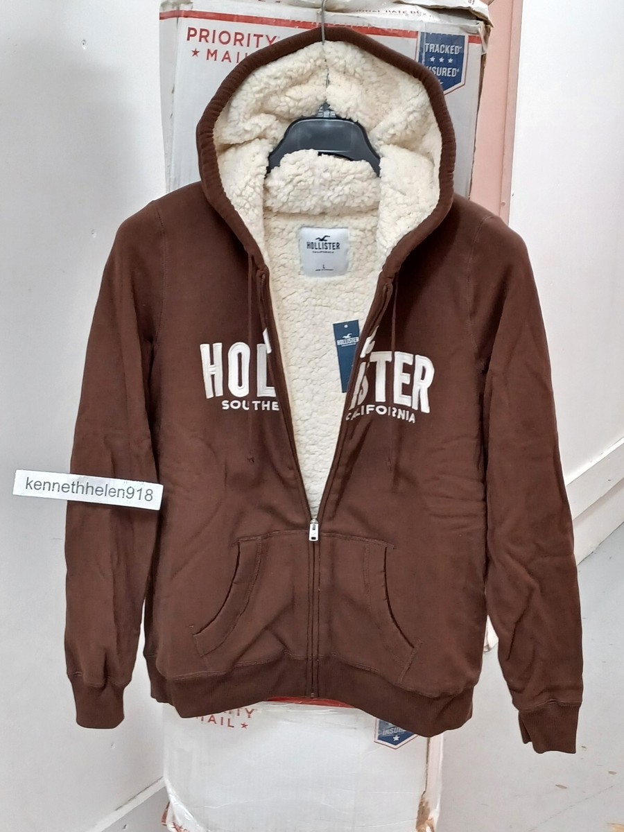 HOLLISTER SHERPA FULL ZIP HOODIE SWEATSHIRT BROWN WOMENS SIZE S,L