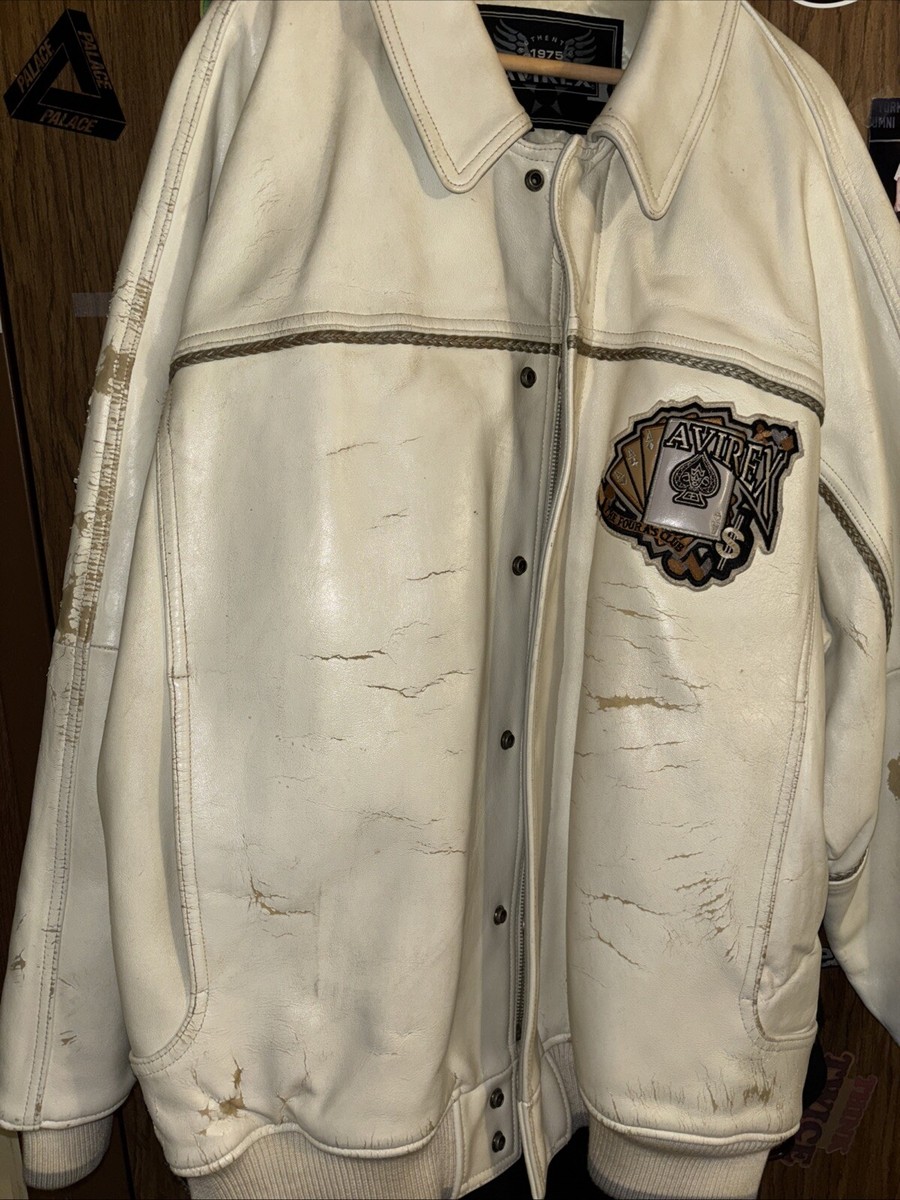 90s AVIREX KING CASINO All Leather Stadium Jacket Leather Cards