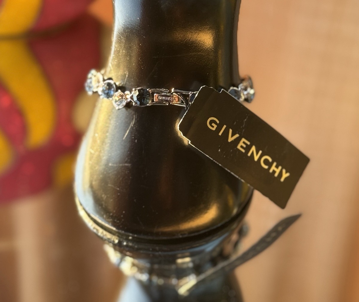 Givenchy Signed Silver-Tone Flex Bracelet Blue & Clear Crystals