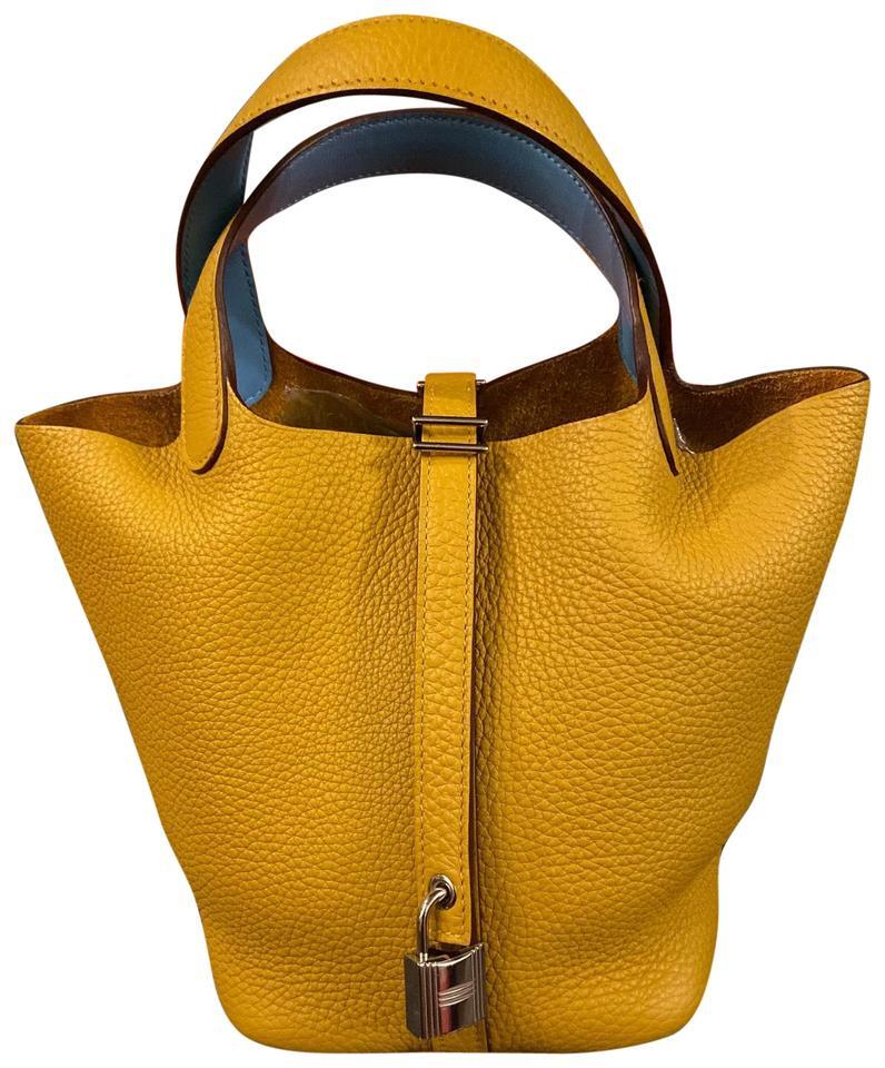Hermes PICOTIN LOCK 18CM BI-COLOR 9D Jaune Ambre/7N Celeste