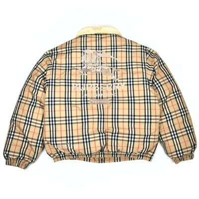 NWT Supreme x Burberry Nova Check Fur Collar Puffer Jacket Beige