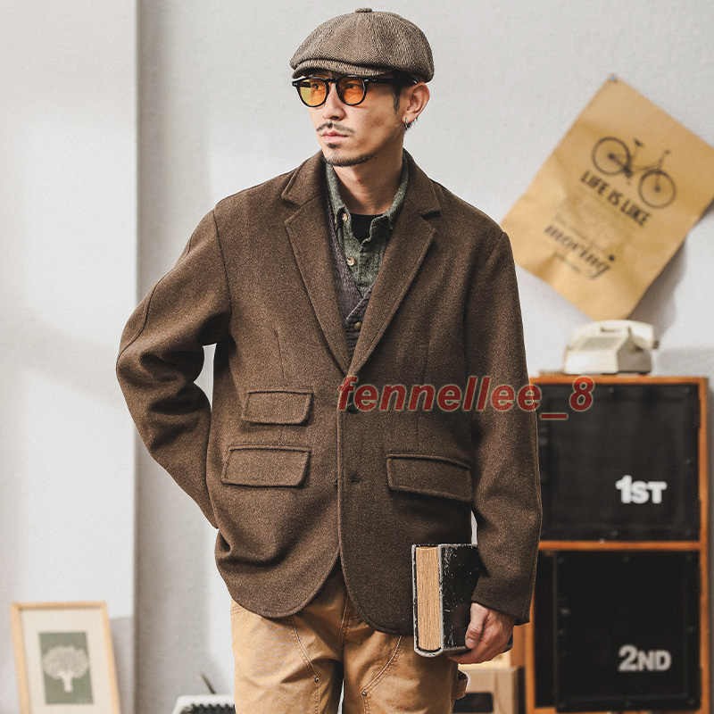 French Work Jacket Winter Warm Men's Wool Tweed Coat Vintage