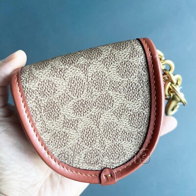 NWT Coach Mini Saddle Turnlock Bag Charm In Signature Canvas Tan