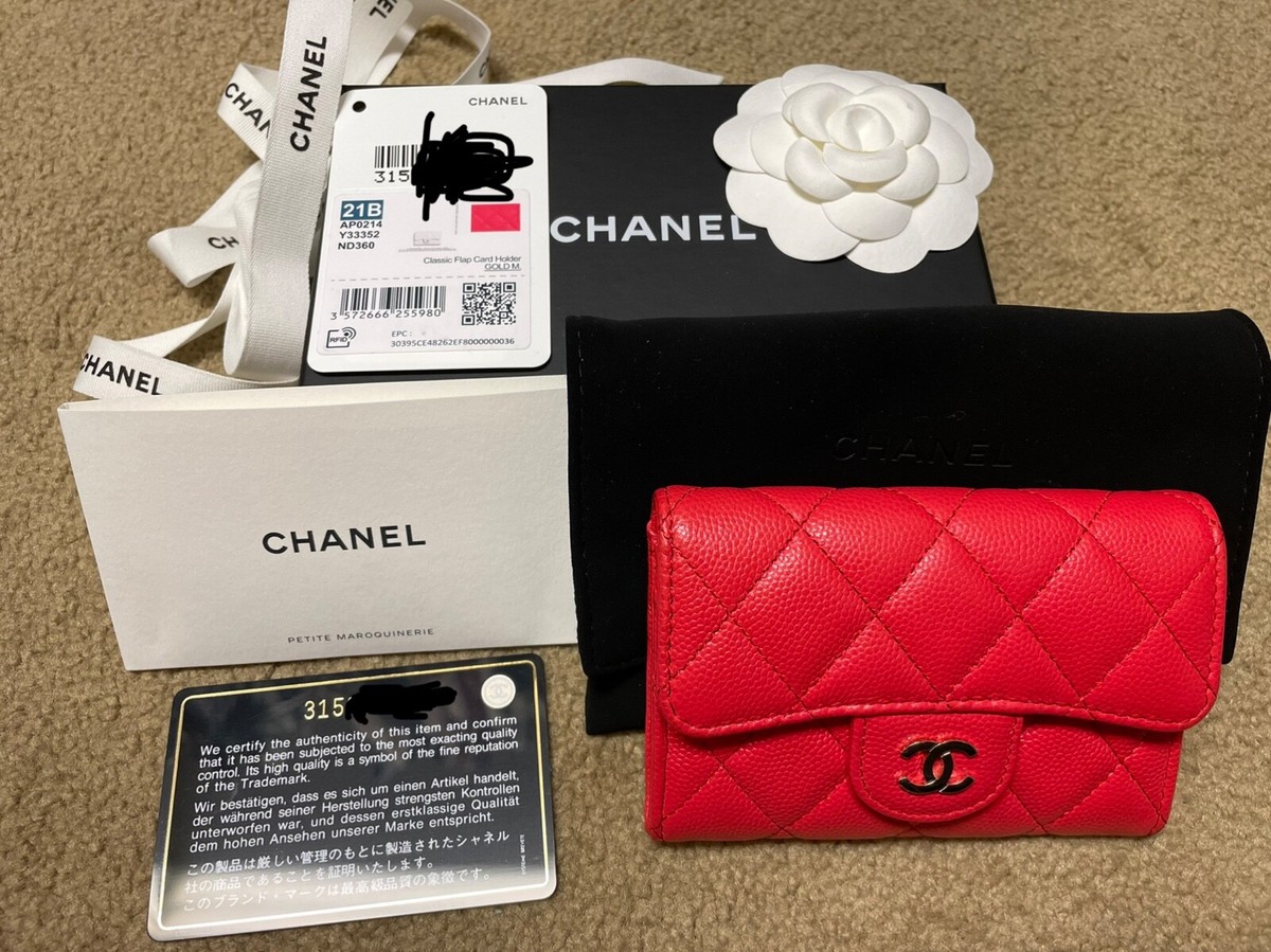 Chanel Classic Flap Caviar Card Holder Red 21P Gold Hardware | eBay