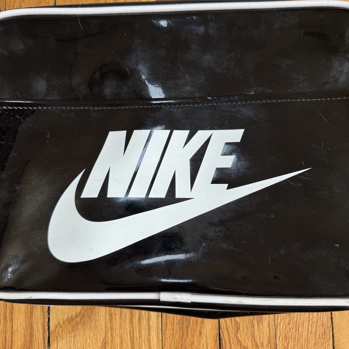 Vintage 90s Nike Patent Leather Messenger Bag Side Body Black