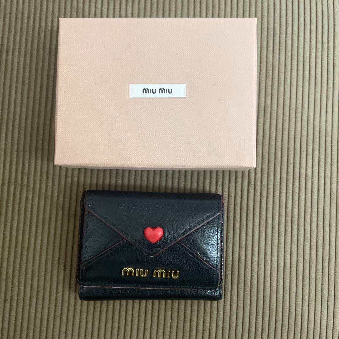MIU MIU Compact mini Wallet Madras Love Letter Heart Black Coin