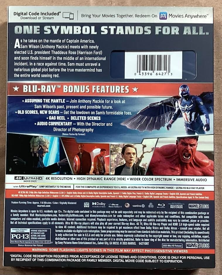 Captain America: Brave New World 2 Disc Ultra 4k Blu-ray Set w