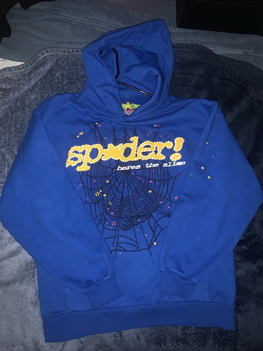 Sp5der TC Hoodie Blue Size L Worn 1x W/Sticker | eBay