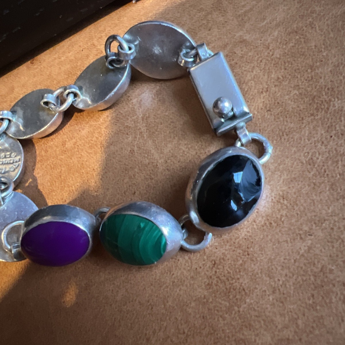 Vintage Sterling Silver .925 Multiple Gem Oval Links Bracelet made