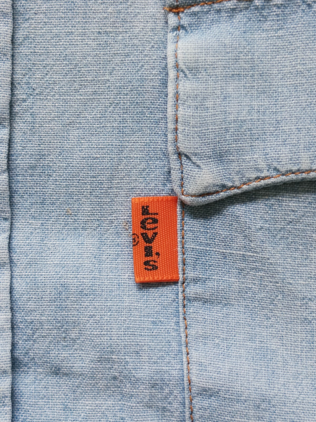 Vtg 70s Levi's Orange Tab Chambray Work Shirt Sky Blue Cotton
