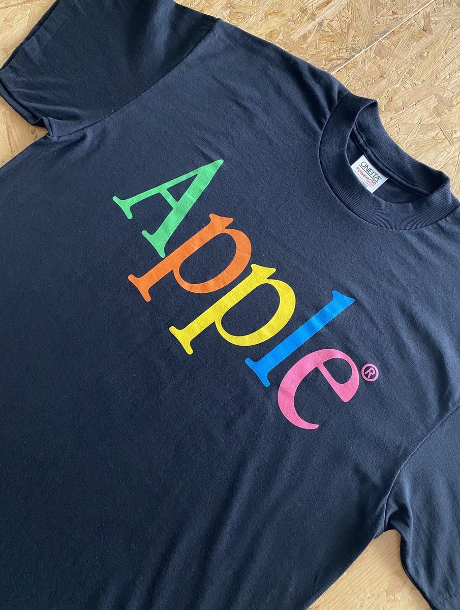 Vintage 90s / Black APPLE Rainbow Spellout Tee Shirt // Size Large
