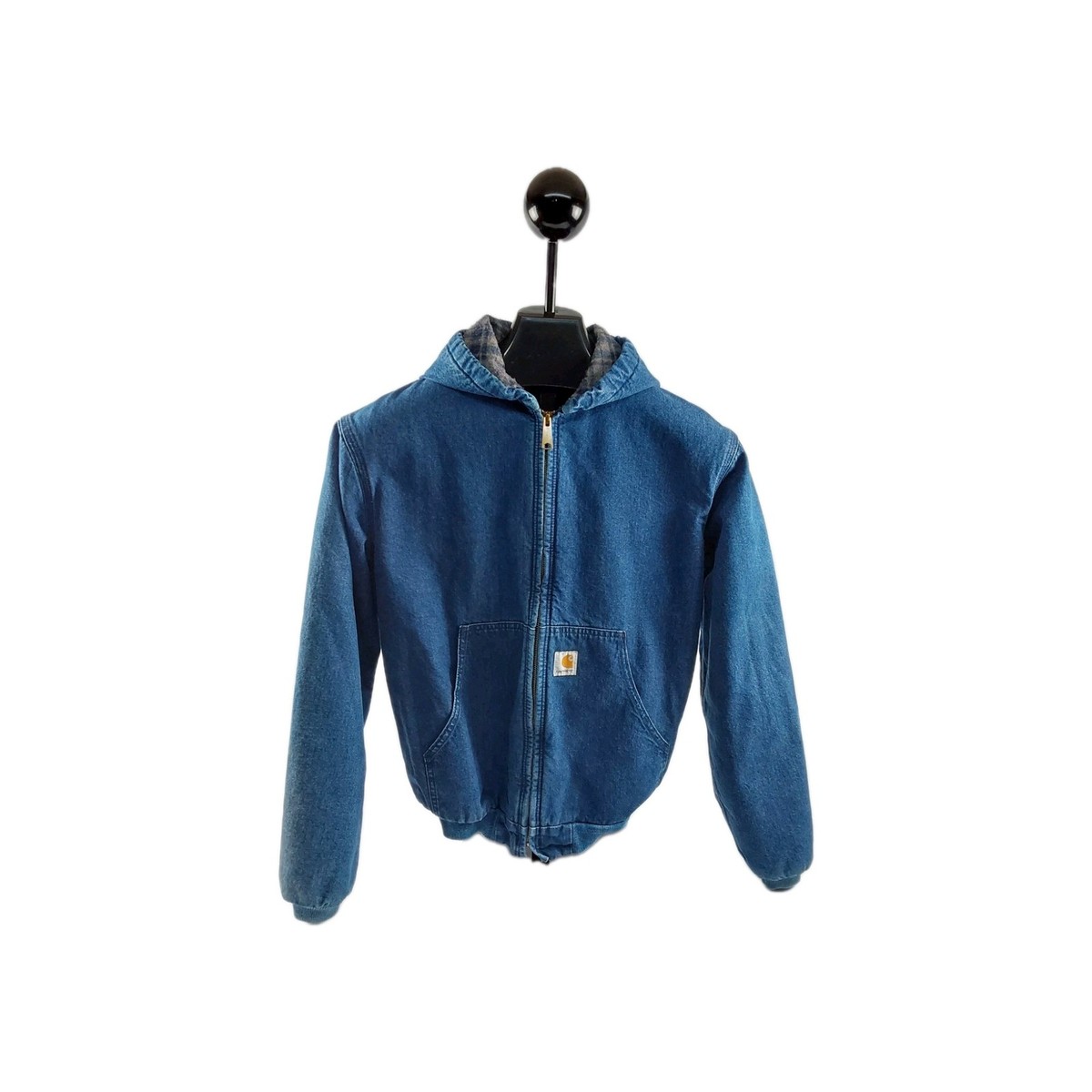 Vintage Carhartt Denim Hooded Blanket Lined Jacket Y07 DST Youth