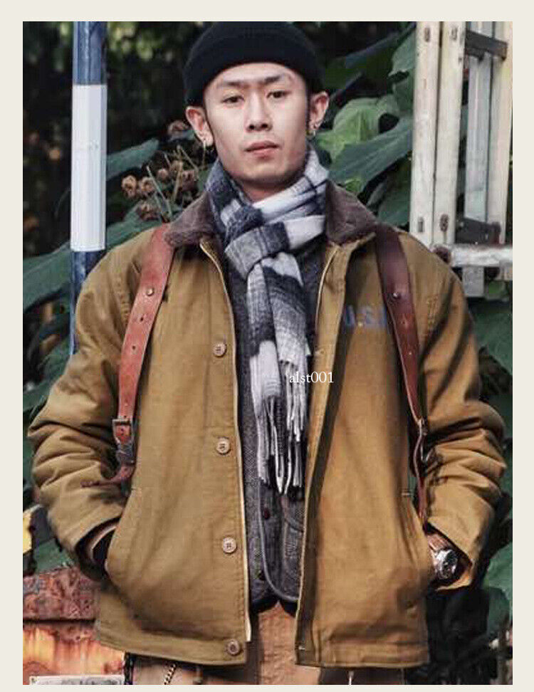 Men's Vintage US Navy N-1 Deck Jacket Winter Flight Fleece Jackets