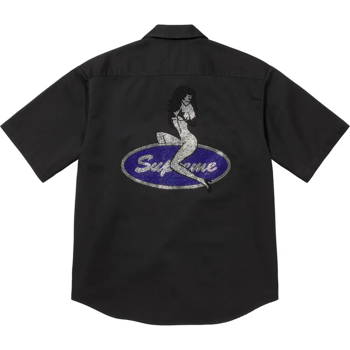 Supreme Rhinestone Pin Up S/S Work Shirt Black | eBay
