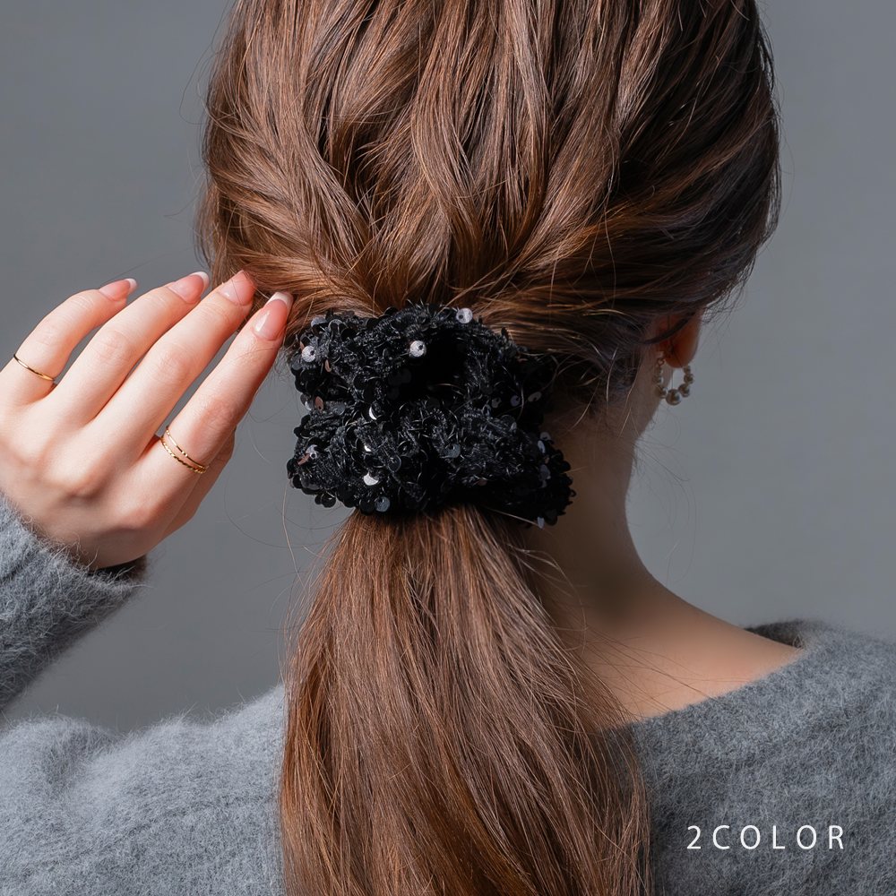 ゆうパケット】 シュシュ ヘアゴム スパンコール ベロア ベルベット