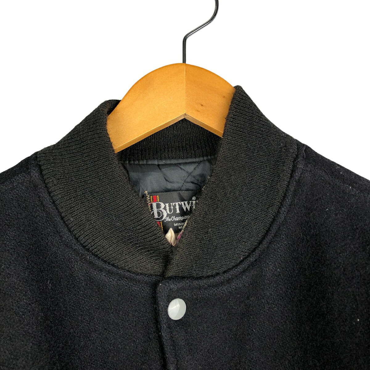古着 80年代 バトウィン BUTWIN 袖革ウールボタンスタジャン バー