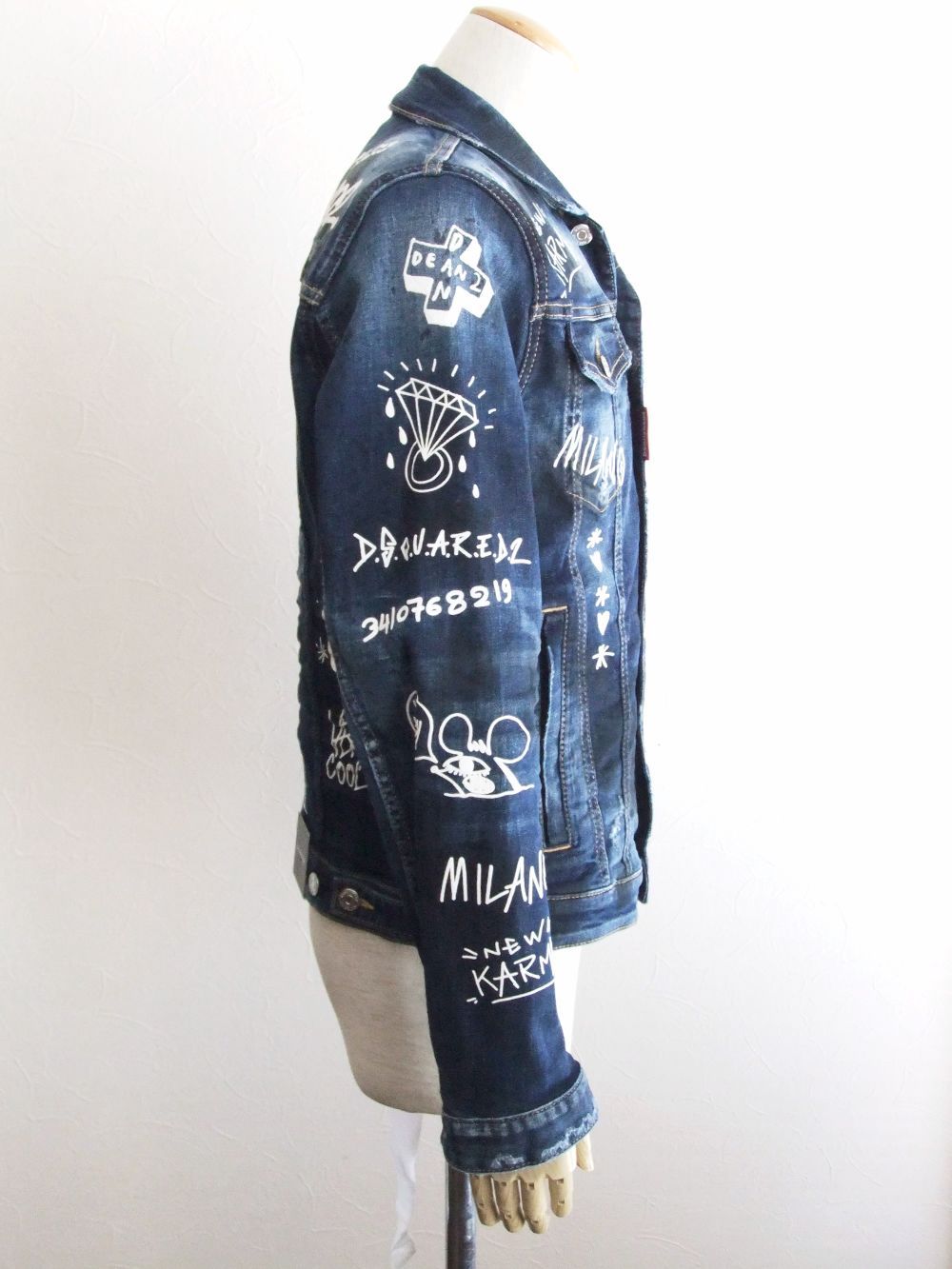 Dsquared2 - DARK GRAFFITI WASH DENIM JACKET ペイント デニム