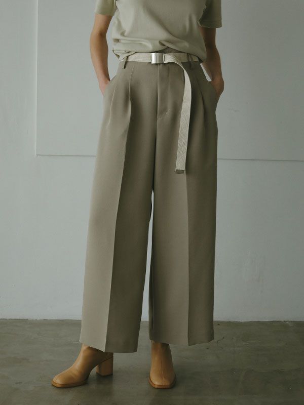 ETRE TOKYO - ハイウエストベルテッドセミワイドパンツ - CHARCOAL