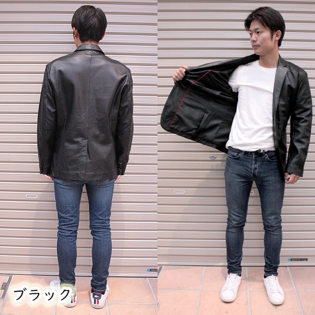 Mo-Laws ラム革 テーラードジャケット 2つボタン メンズ ブラック