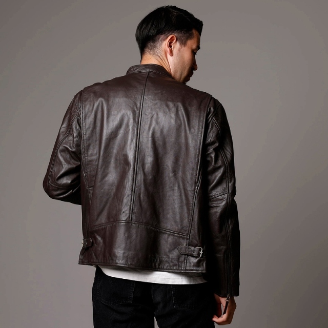 レザージャケット メンズ 本革 ブラウン 茶色 シングルライダース