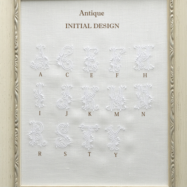 イニシャル 刺繍 リネン ハンカチ レース アンティーク