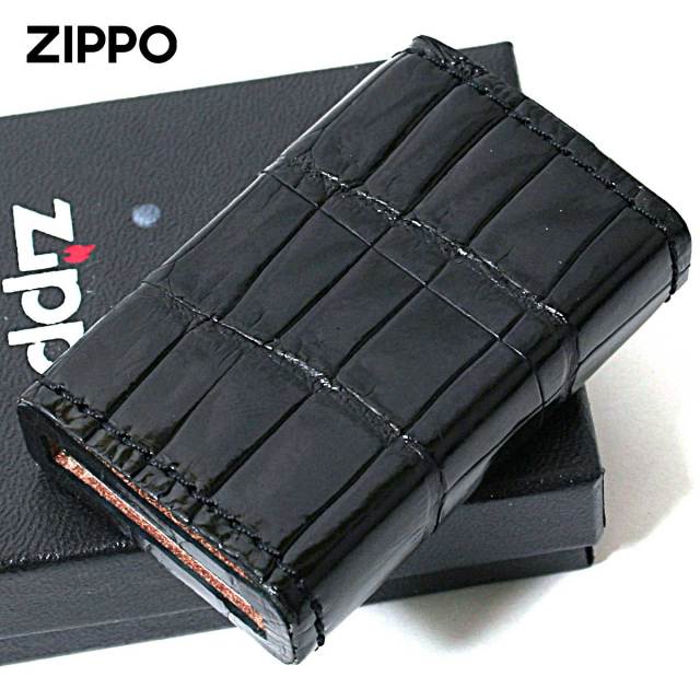 Zippo ジッポー 革巻き 本革 クロコダイル ワニ 黒 ブラック｜Zippo