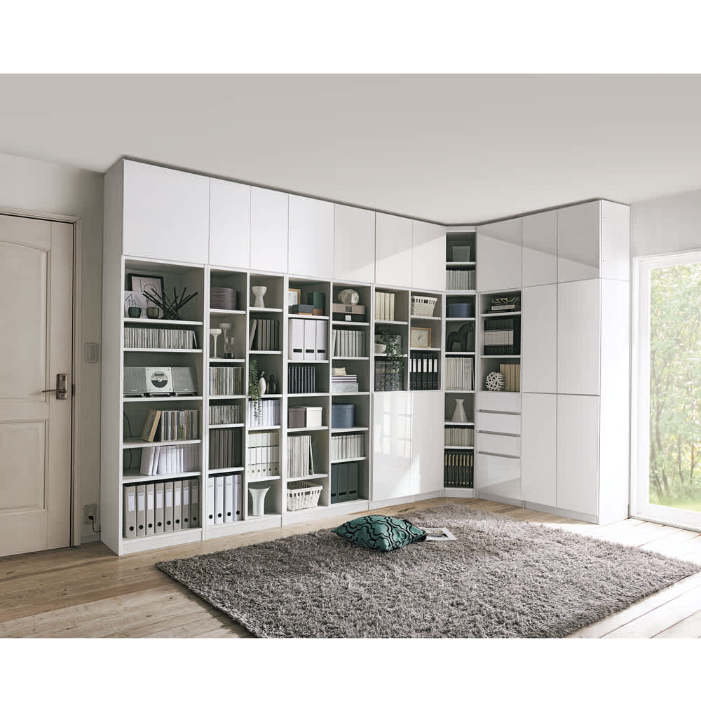 コーナーまで有効に使える幅・高さぴったり本棚 上オープン・下